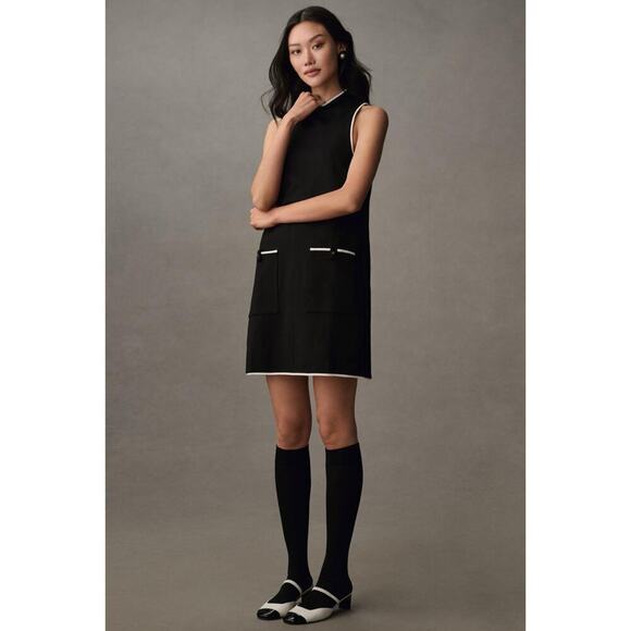 Maeve Sleeveless Black Mock Neck Mini Shirt Dress XS Petite XSP - Picture 4 of 8